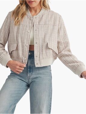 All in Favor Pink Tweed Bomber Jacket